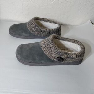 Clarks Slippers Womens 10 Knit Collar Clog Gray Leather Casual Comfort Low Top